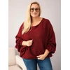 Moteriškas Plus Size megztinis laisvo kirpimo, bordo spalvos