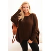 Moteriškas Plus Size megztinis su akrilu, laisvo kirpimo, 3/4 rankovėmis, rudas