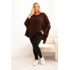 Moteriškas Plus Size megztinis su akrilu, laisvo kirpimo, 3/4 rankovėmis, rudas