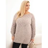 Moteriškas Plus Size megztinis su ažūriniu raštu, rudos spalvos