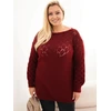 Moteriškas Plus Size megztinis su ažūriniu raštu, burgundiškas