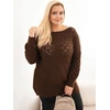 Moteriškas Plus Size megztinis su ažūriniu raštu, rudas