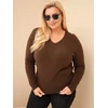 Moteriškas Plus Size megztinis su baby alpaka, rudas