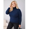 Moteriškas Plus Size megztinis su golfu, tamsiai mėlynas