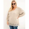 Moteriškas Plus Size megztinis su nėriniu apačioje, tamsiai smėlio spalvos