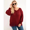 Moteriškas Plus Size megztinis su nėriniuota apačia, bordo spalvos