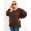 Moteriškas Plus Size megztinis su nėriniuota apačia, rudos spalvos