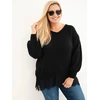 Moteriškas Plus Size megztinis su nėriniuota apačia, juodos spalvos