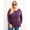 Moteriškas Plus Size megztinis su nėriniuotu apačios kraštu, tamsiai violetinis
