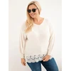Moteriškas Plus Size megztinis su nėriniuotu apačios kraštu, šviesiai smėlio spalvos