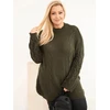 Moteriškas Plus Size megztinis su pynių raštu, chaki spalvos