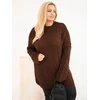Moteriškas Plus Size megztinis su pynių raštu, rudas
