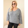 Moteriškas Plus Size megztinis su V formos iškirpte, pilkas