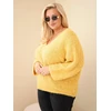 Moteriškas Plus Size megztinis su V formos iškirpte, garstyčių spalvos