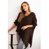 Moteriškas Plus Size megztinis su V formos iškirpte, rudas