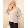 Moteriškas Plus Size megztinis su V iškirpte, tamsiai smėlio spalvos