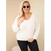 Moteriškas Plus Size megztinis su V iškirpte, smėlio spalvos