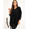 Moteriškas Plus Size megztinis su V iškirpte, juodos spalvos