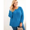 Moteriškas Plus Size megztinis su valtine iškirpte, mėlynos spalvos