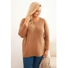 Moteriškas Plus Size megztinis su valtine iškirpte, kapučino spalvos