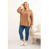 Moteriškas Plus Size megztinis su valtine iškirpte, kapučino spalvos