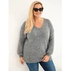 Moteriškas Plus Size megztinis su vilna ir V iškirpte, pilkos spalvos