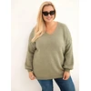 Moteriškas Plus Size megztinis su vilna, chaki spalvos