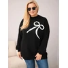 Moteriškas Plus Size megztinis su vilna ir kaspinu, juodos spalvos