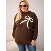 Moteriškas Plus Size megztinis su vilna ir kaspinu, rudas