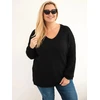 Moteriškas Plus Size megztinis su vilna, juodos spalvos