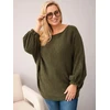 Moteriškas Plus Size megztinis su vilnos priemaiša, chaki spalvos