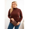 Moteriškas Plus Size megztinis su viskoze ir golfu, rudas