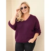 Moteriškas Plus Size megztinis V formos iškirpte, tamsiai violetinis