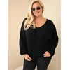 Moteriškas Plus Size megztinis V iškirpte, juodos spalvos