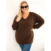 Moteriškas Plus Size megztinis V iškirpte, rudos spalvos