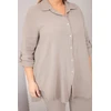 Moteriškas Plus Size muslino komplektas su marškiniais ir plačiomis kelnėmis, fango spalvos