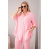 Moteriškas Plus Size muslino komplektas su marškiniais ir plačiomis kelnėmis, rožinės spalvos