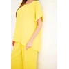 Moteriškas Plus Size palaidinės ir plačių kelnių komplektas, geltonas