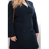 Moteriškas Plus Size paltas su apykakle, tamsiai mėlynos spalvos