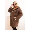 Moteriškas Plus Size paltas su gobtuvu ir kišenėmis, rudas