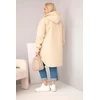 Moteriškas Plus Size paltas su gobtuvu ir sagomis, tamsiai smėlio spalvos