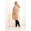 Moteriškas Plus Size paltas su gobtuvu ir kišenėmis, smėlio spalvos