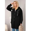 Moteriškas Plus Size paltas su gobtuvu ir sagomis, juodos spalvos