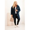 Moteriškas Plus Size paltas su gobtuvu ir kišenėmis, tamsiai mėlynos spalvos