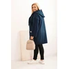 Moteriškas Plus Size paltas su gobtuvu ir kišenėmis, tamsiai mėlynos spalvos