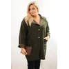 Moteriškas Plus Size paltas su vilna ir kišenėmis, chaki spalvos