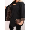 Moteriškas Plus Size švarkas su leopardo rašto pamušalu, juodos spalvos
