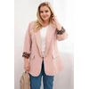 Moteriškas Plus Size švarkas su leopardo pamušalu, pudrinės rožinės spalvos