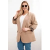 Moteriškas Plus Size švarkas su leopardo rašto pamušalu, kapučino spalvos