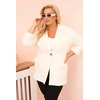 Moteriškas Plus Size švarkas su viskoze, ilgomis rankovėmis ir apykakle, ekru spalvos